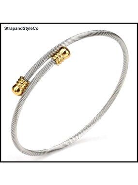 Stainless Steel Twisted Cable Cuff Bracelet Adjustable Bangle